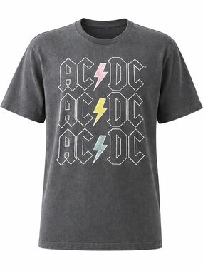 Women’s AC/DC Graphic Band Tee Gray Lightning Bolt Rock T-Shirt XXL 1X